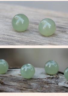 新疆和田玉散珠 青白玉园珠子 天然玉石散珠 湖水绿 玉diy 图片色 6mm