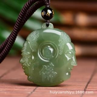 新疆和田玉青玉白玉一念之间吊坠精雕双面半魔半佛玉石玉器挂件