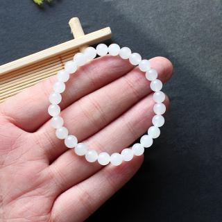 钰恋 和田玉羊脂玉手链羊脂白玉圆珠手串 男女款玉石手链散珠手串 碧