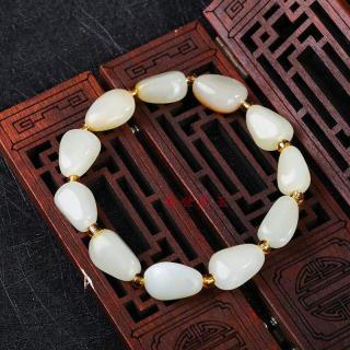 精品和田玉手串女款白玉籽料饰品送礼原石红沁皮随形精选玉石手链